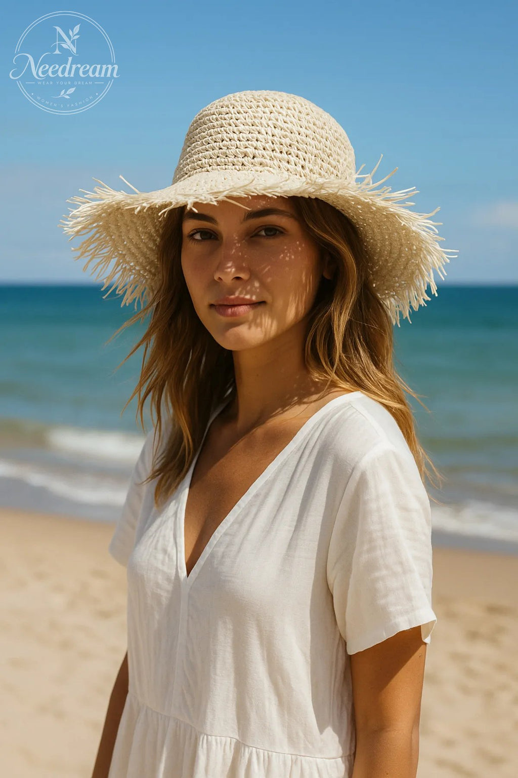 Wide-Brimmed Hand-Woven Straw Hat With Tassels
