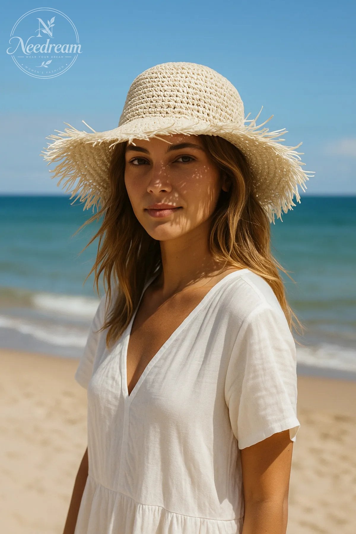 Wide-Brimmed Hand-Woven Straw Hat With Tassels
