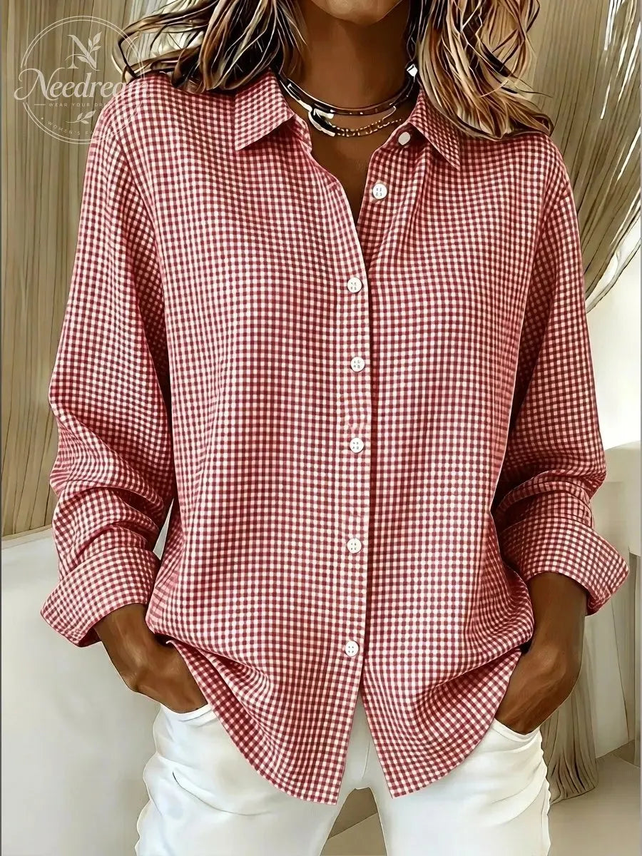 New Arrival🔥 Women's Casual Gingham Long Sleeve Button Down Shirt