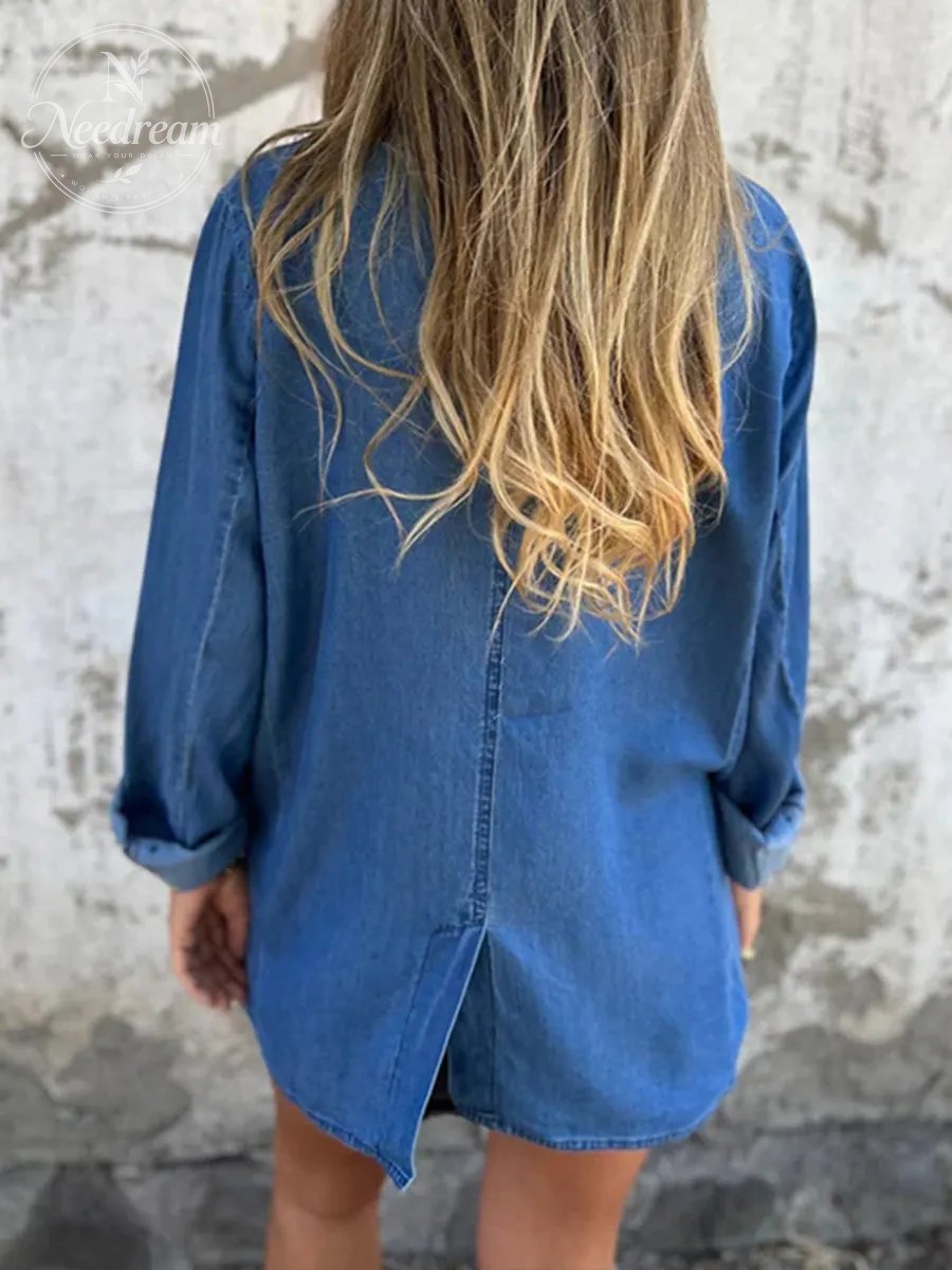 Women's Denim Cardigan Blazer Coat Notched Lapel Collar Casual Button Down Jacket with Pockets