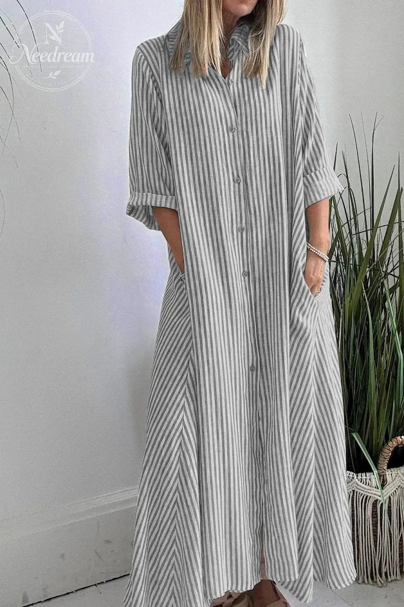 Elegant Women's Dress With A Three-quarter Sleeve And A Lapel Collar