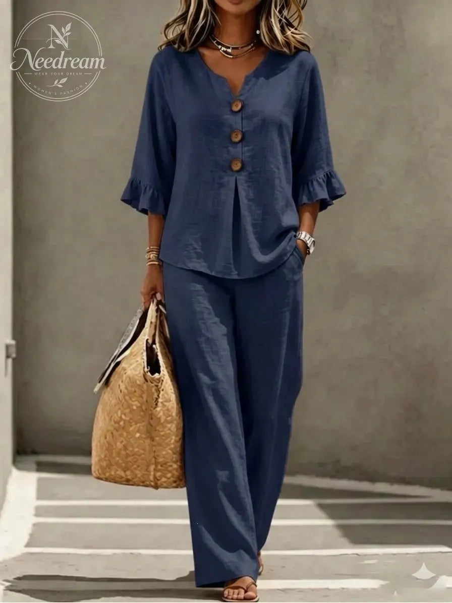 Isabelle Women's Casual Cotton Two-Piece Outfit