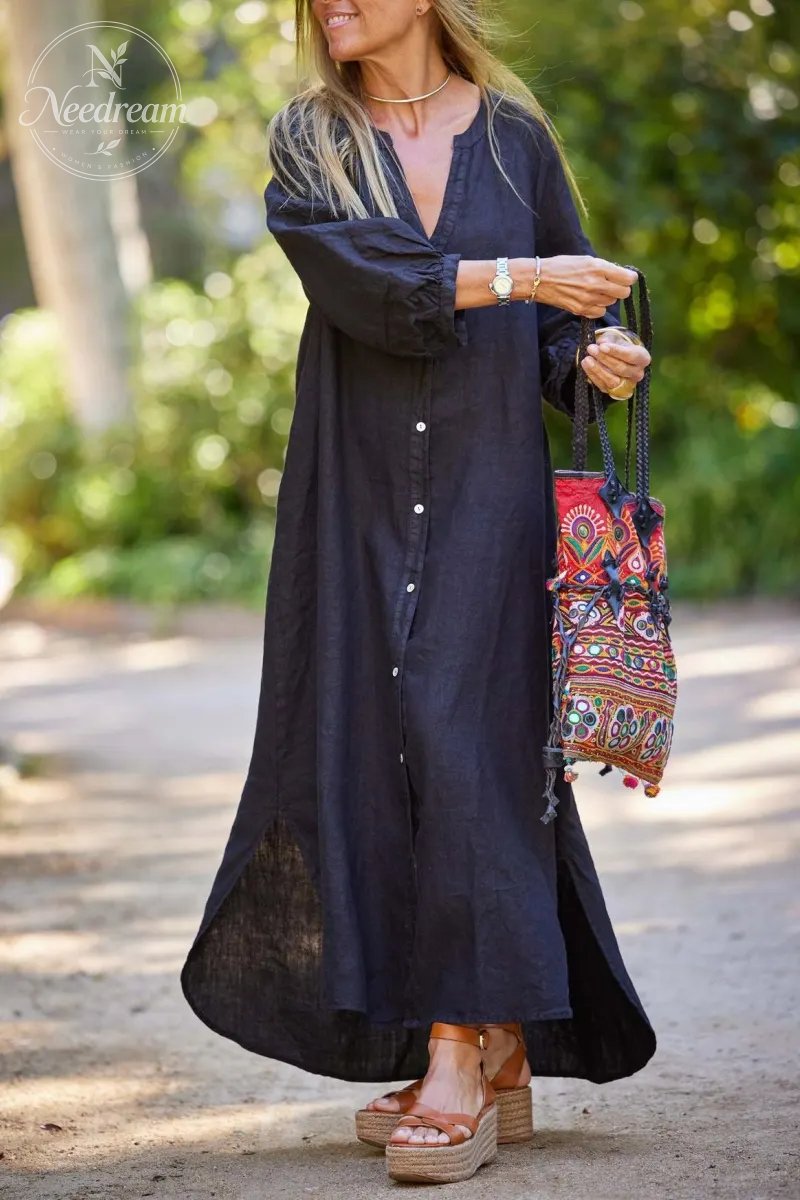 Luna's Serene Escape Buttoned Maxi Dress