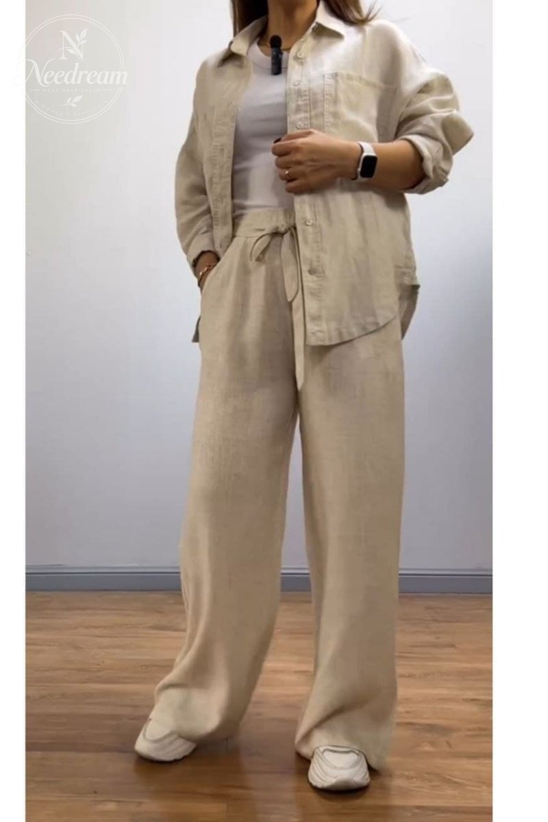 Lace-Up Cotton And Linen Trousers