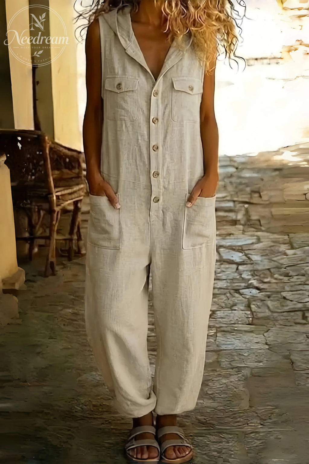 Casual Linen Sleeveless Women'S Hoodie