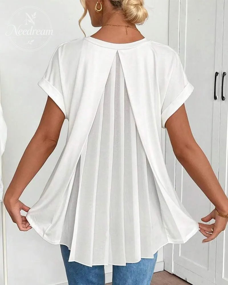 Flowy V-Neck Top With Pleats At The Back