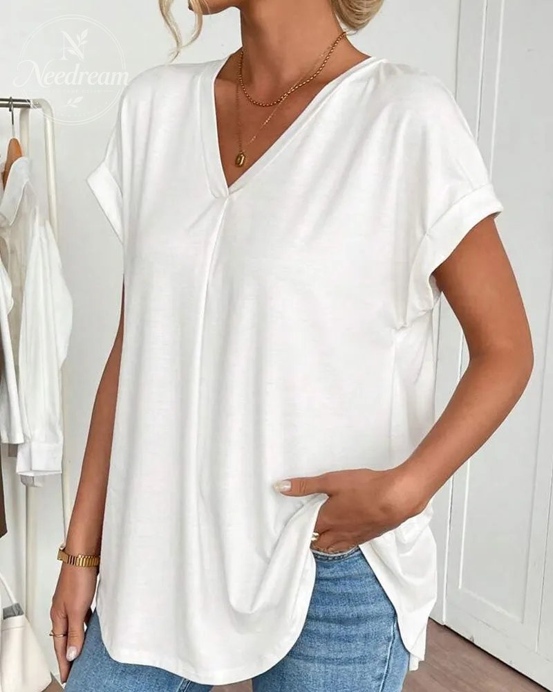 Flowy V-Neck Top With Pleats At The Back