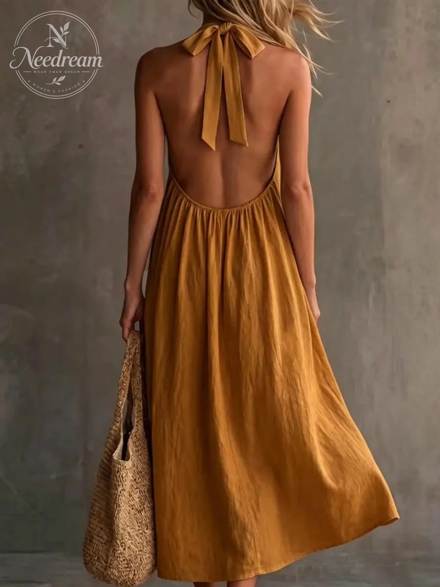 Women'S Fashion Halter V-Neck Dress