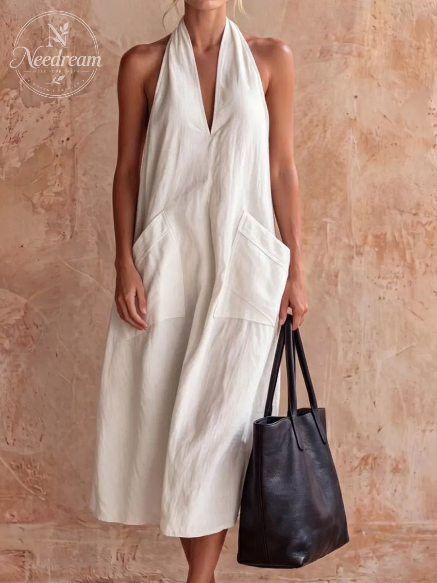 Women'S Fashion Halter V-Neck Dress
