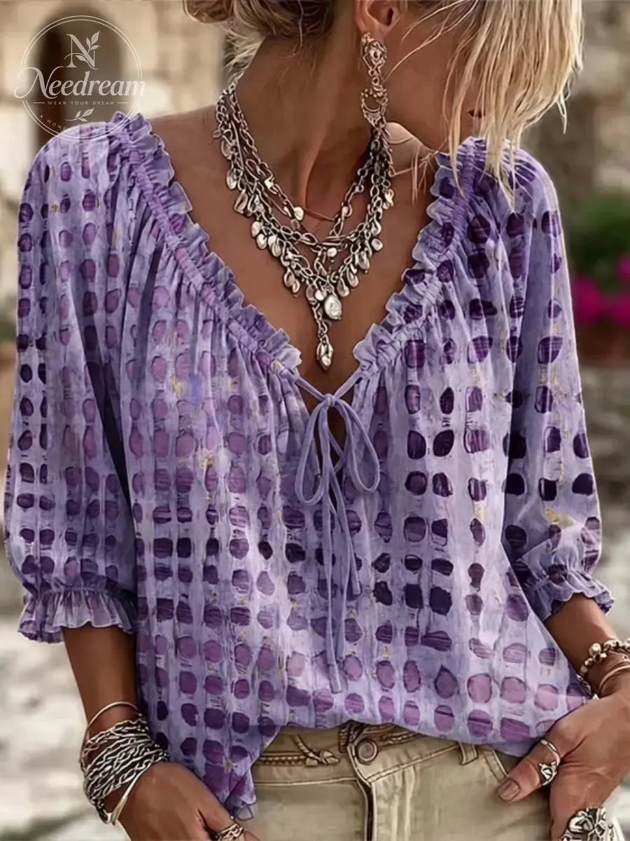 Polka Dot Lace Up Blouse