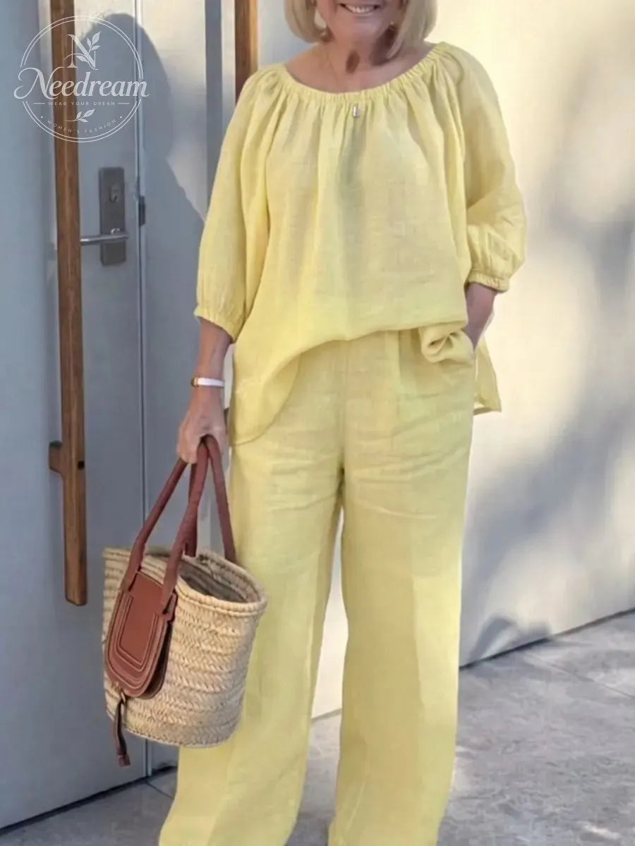 Women'S Linen Shirt And Trousers Two-Piece Set