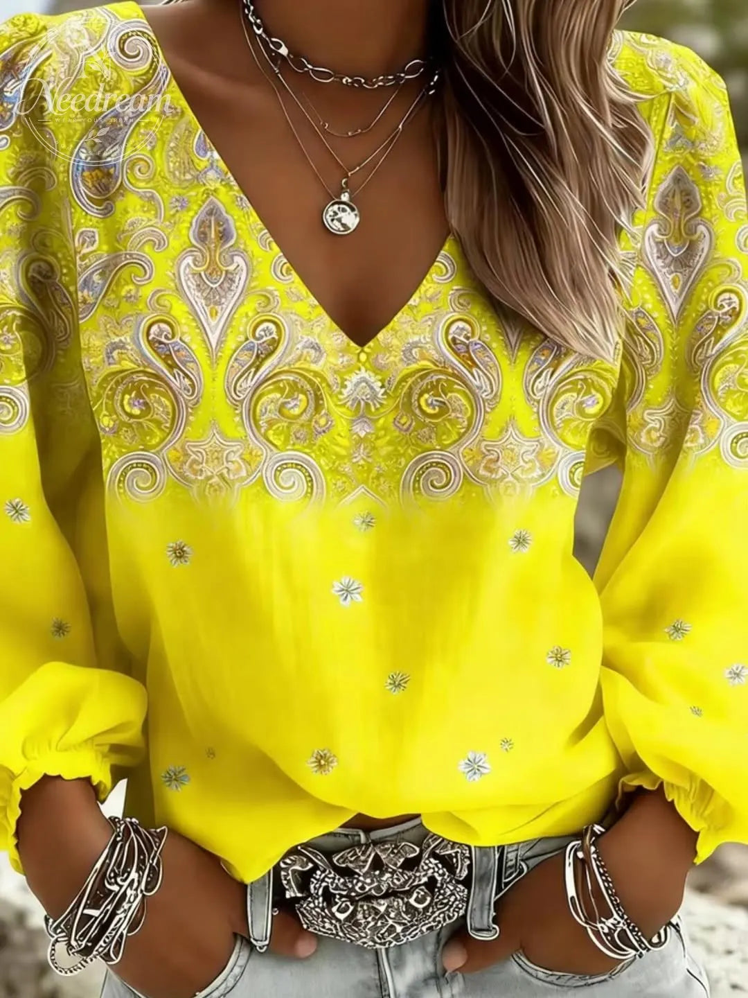 Women's Floral Paisley Pattern Fashion Casual Blouse