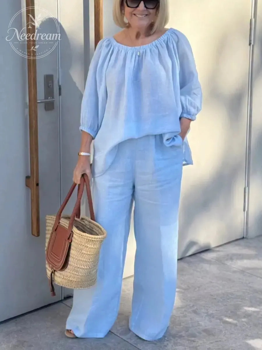 Women'S Linen Shirt And Trousers Two-Piece Set