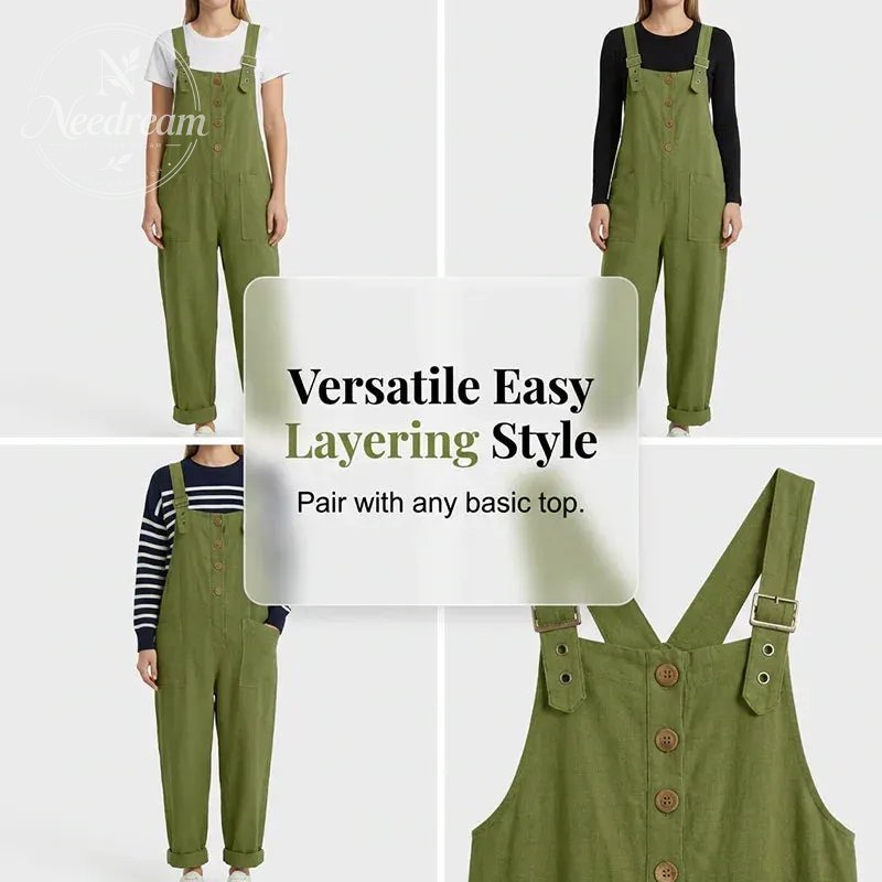 👖 LIMITED TIME 50% OFF! 🌿 Women's Casual Loose Fit Overalls – Button Front, Deep Pockets, Relaxed Style 🍃