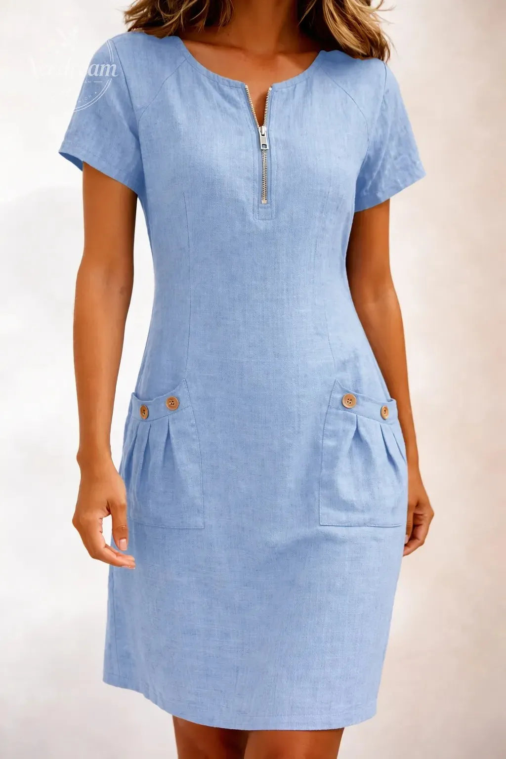 Cotton Linen Zipper Dress