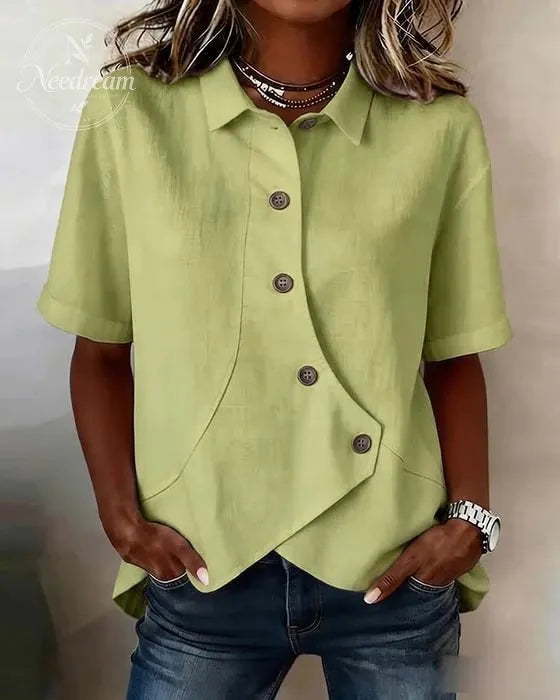 Women'S Casual Solid Color Asymmetrical Shirt