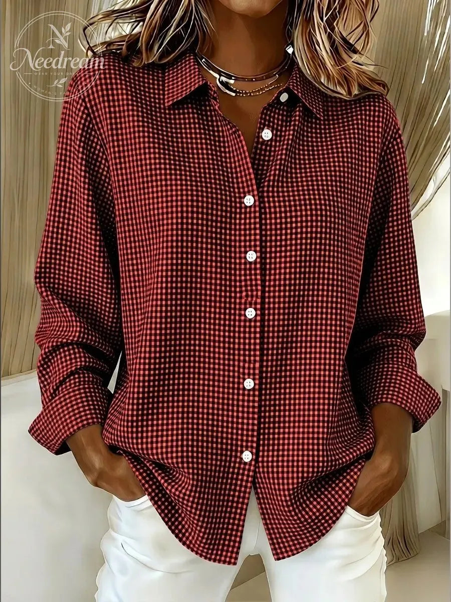 New Arrival🔥 Women's Casual Gingham Long Sleeve Button Down Shirt