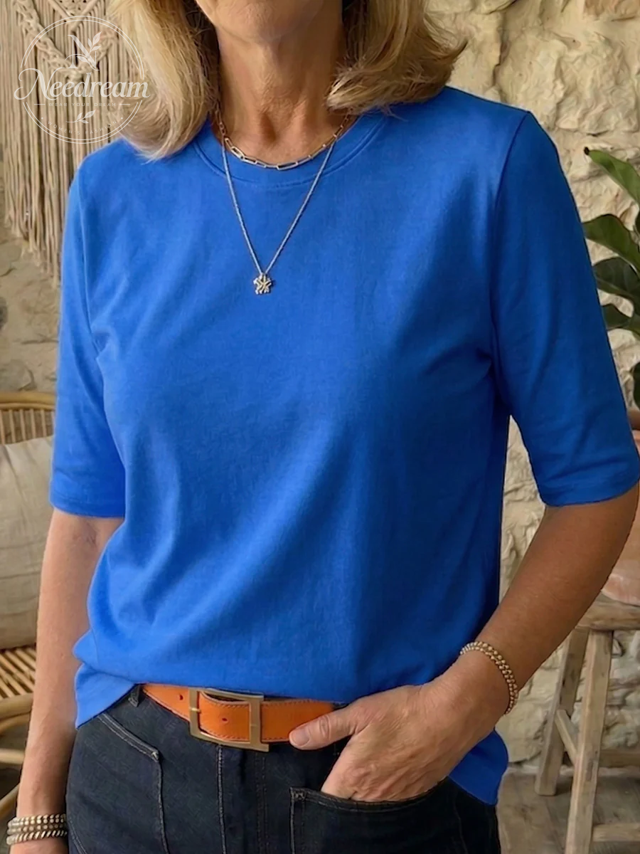 Women's Cozy Minimalist Half-sleeve 100% Cotton T-shirt