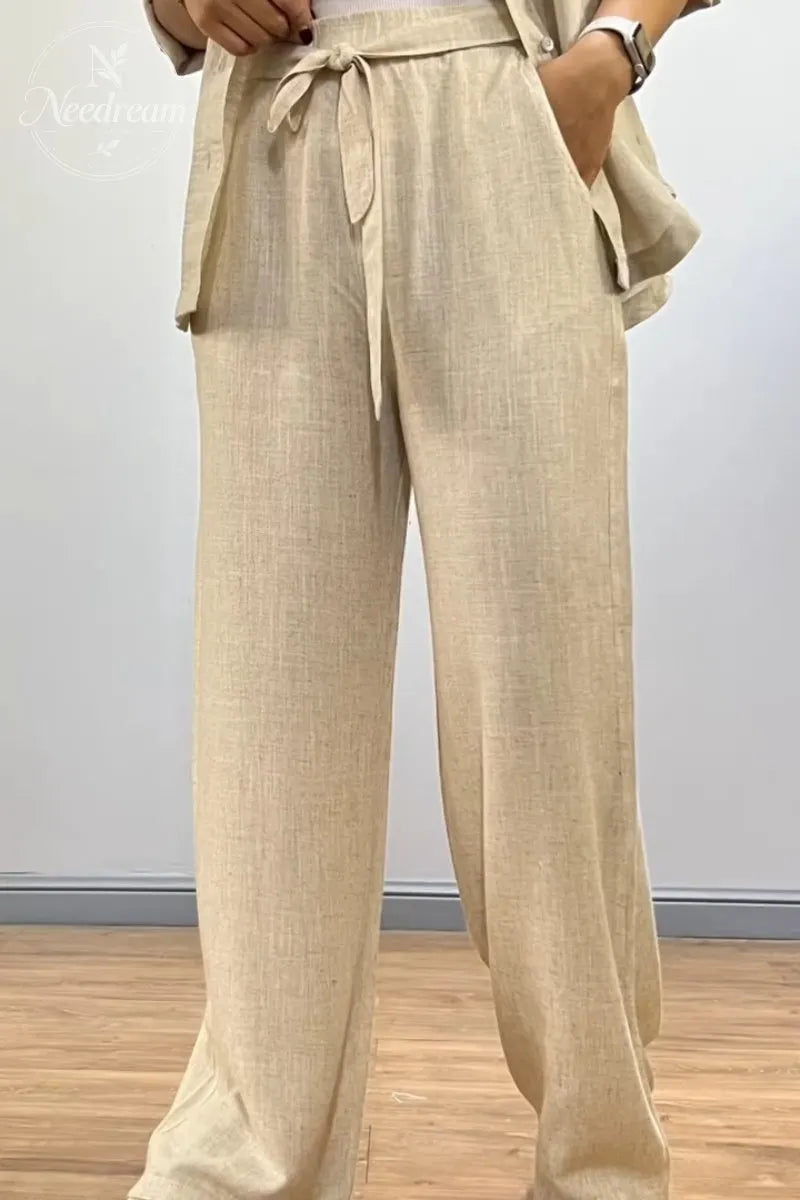 Lace-Up Cotton And Linen Trousers