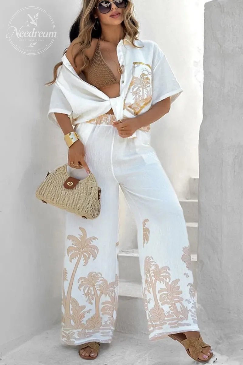 Summer Breeze Printed Linen Shirt and Pants Set