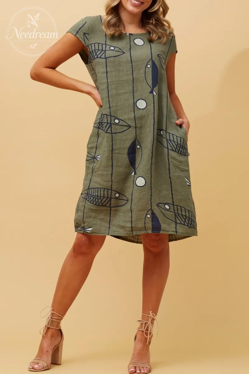 Sisley Fish Patten Linen Dress
