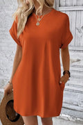 Casual Minimalist Round Neck Roll Up Sleeve Dress