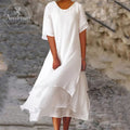 Women'S Round Neck Irregular Hem Midi Dress