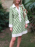 NEW🔥 Diamond Plaid Lace Cutout V Neck Shirt Dress
