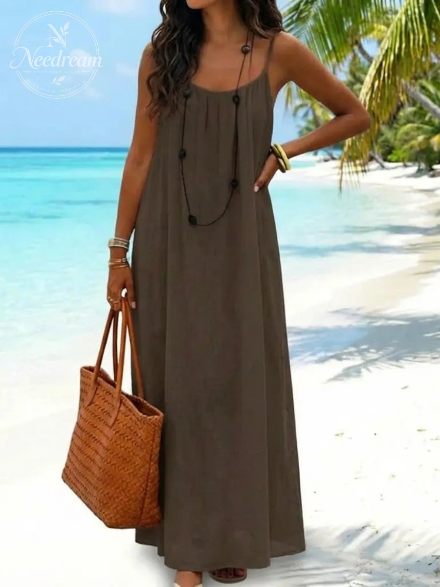 Women'S Solid-Color Camisole Loungewear, Elegant Sleeveless Maxi Dress