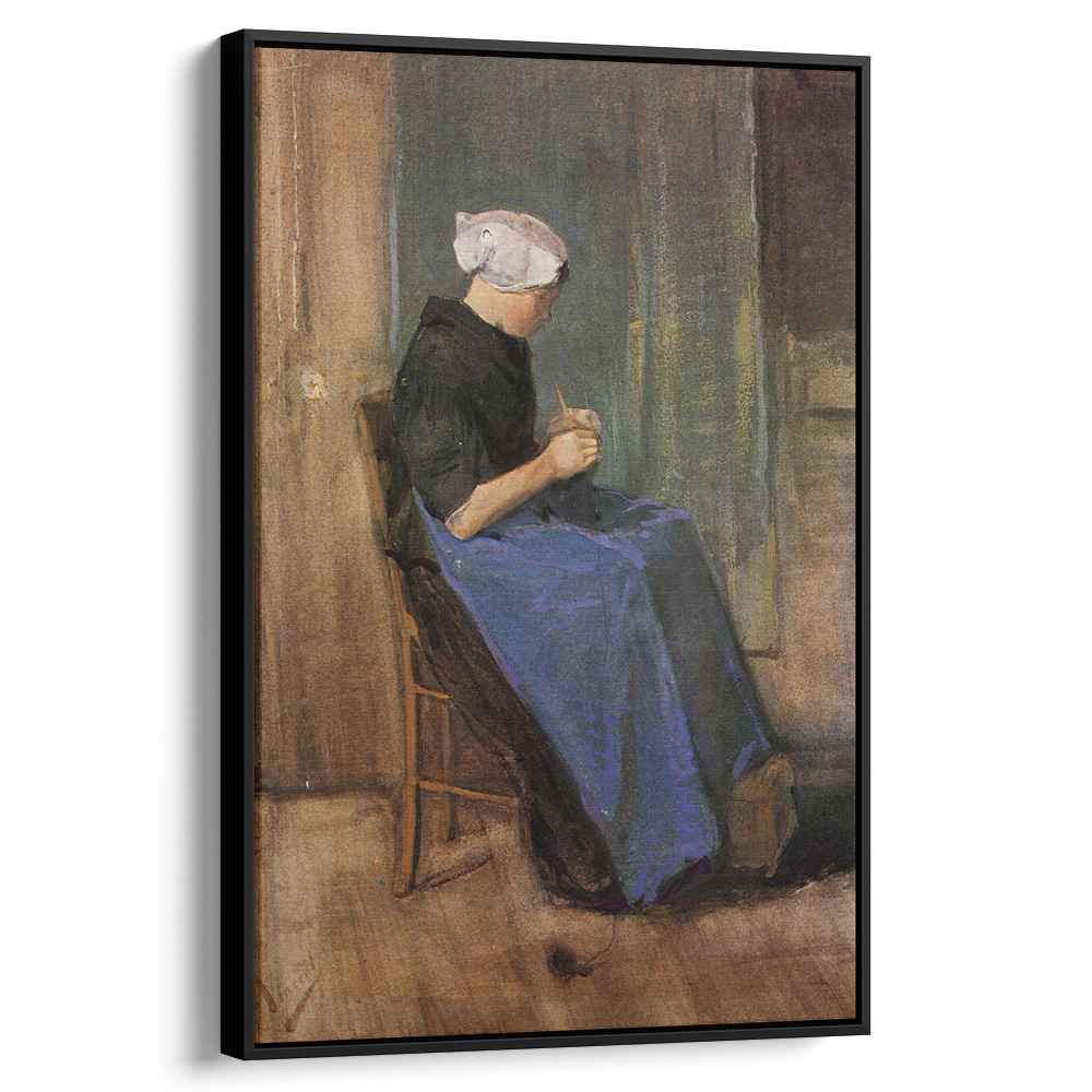 Young woman knittingby Vincent van Gogh Canvas Print